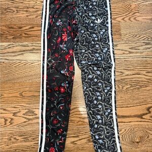 adidas Women’s M Black Floral Leggings with Red and Gray Accents